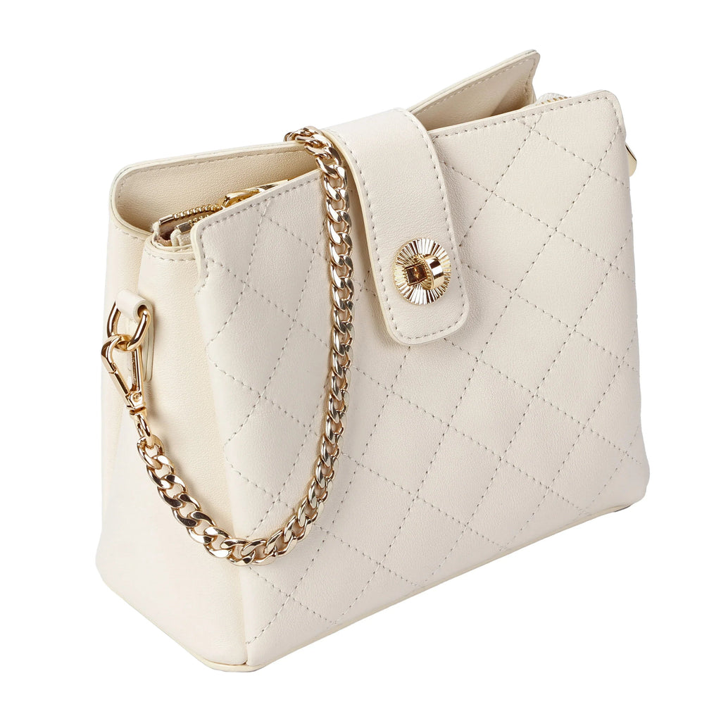 Ivory Quilted Leather Crossbody Bag
