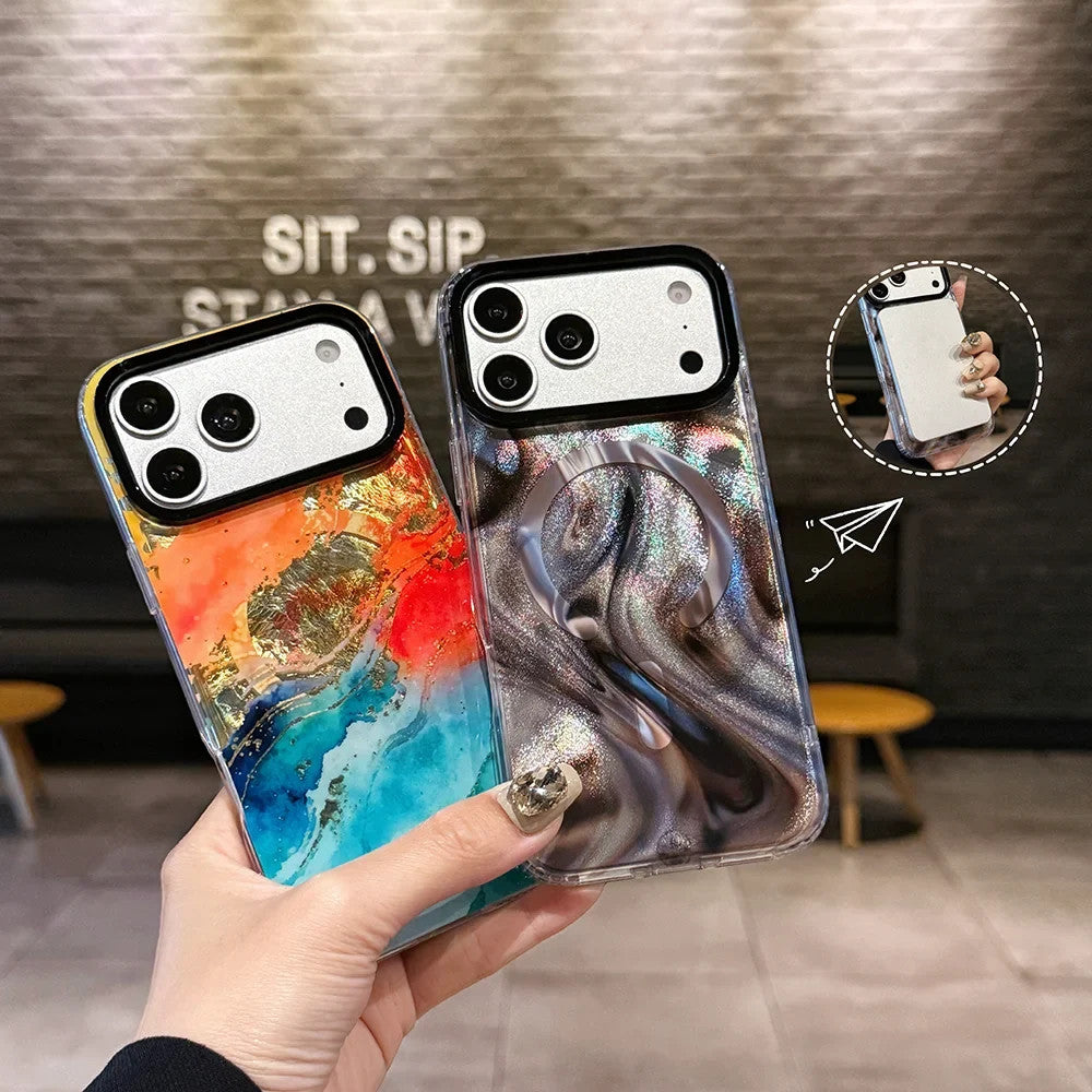 Glitter Shell Marble Magnetic Soft Case for IPhone 17 16 15 14 13 Pro Max Plus
