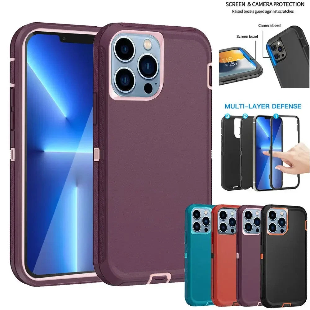 3 in 1 Defend Case For iPhone 16 11 12 13 14 Pro Max 15 Plus 7 8 SE 2022 Xs XR