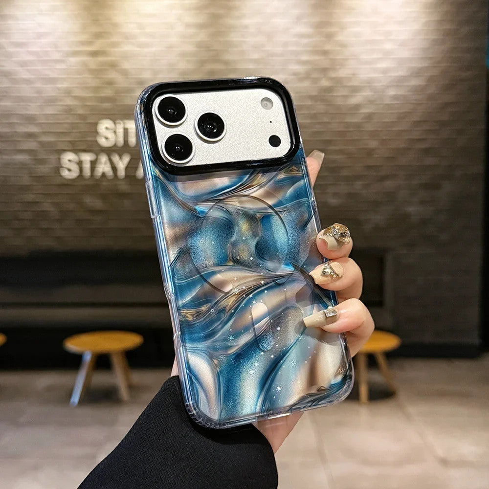 Glitter Shell Marble Magnetic Soft Case for IPhone 17 16 15 14 13 Pro Max Plus