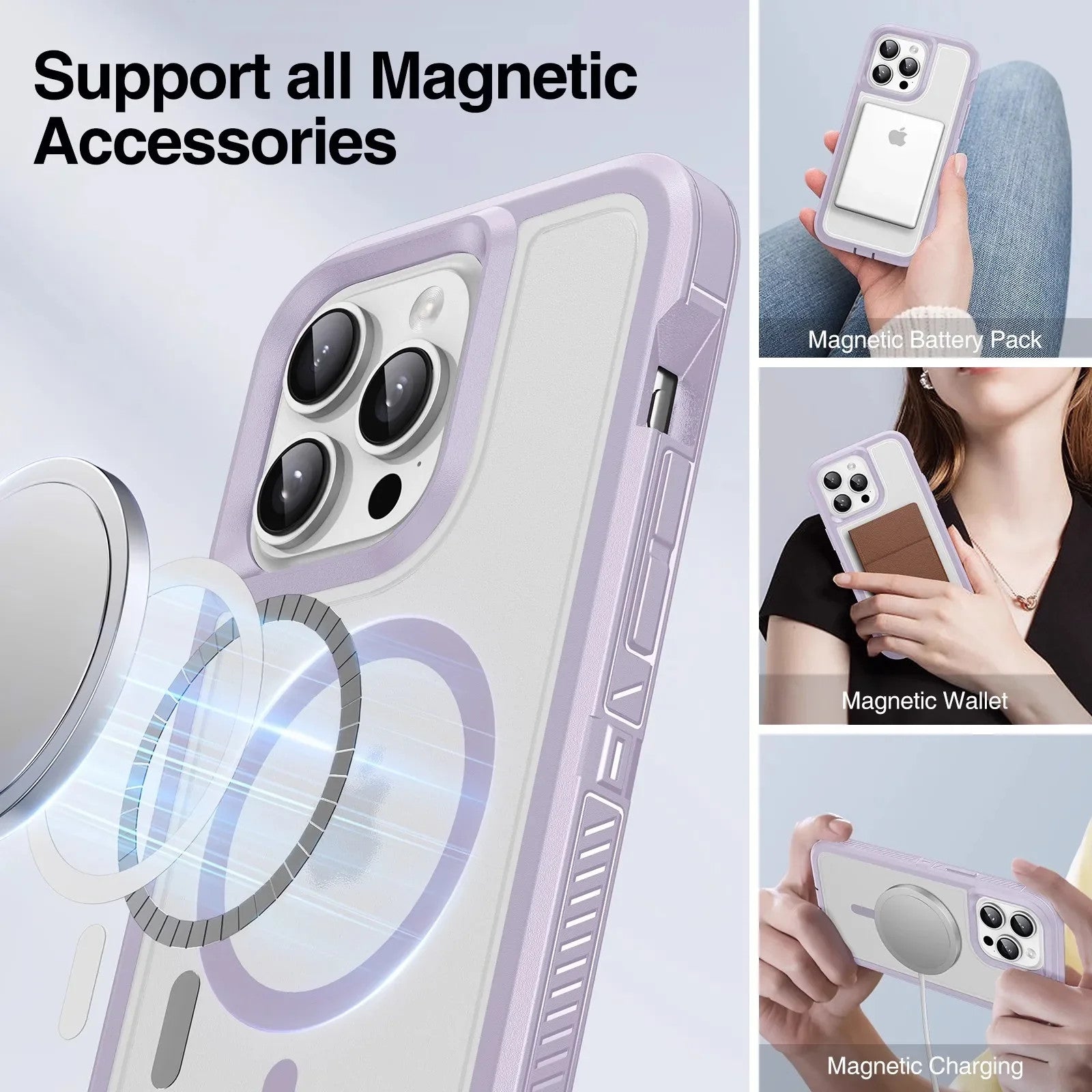 Matte Anti-slip Rugged Armor magnetic phone case for iPhone 15 14 13 12 11 Pro