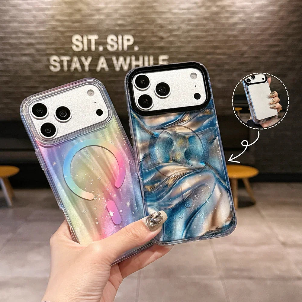 Glitter Shell Marble Magnetic Soft Case for IPhone 17 16 15 14 13 Pro Max Plus