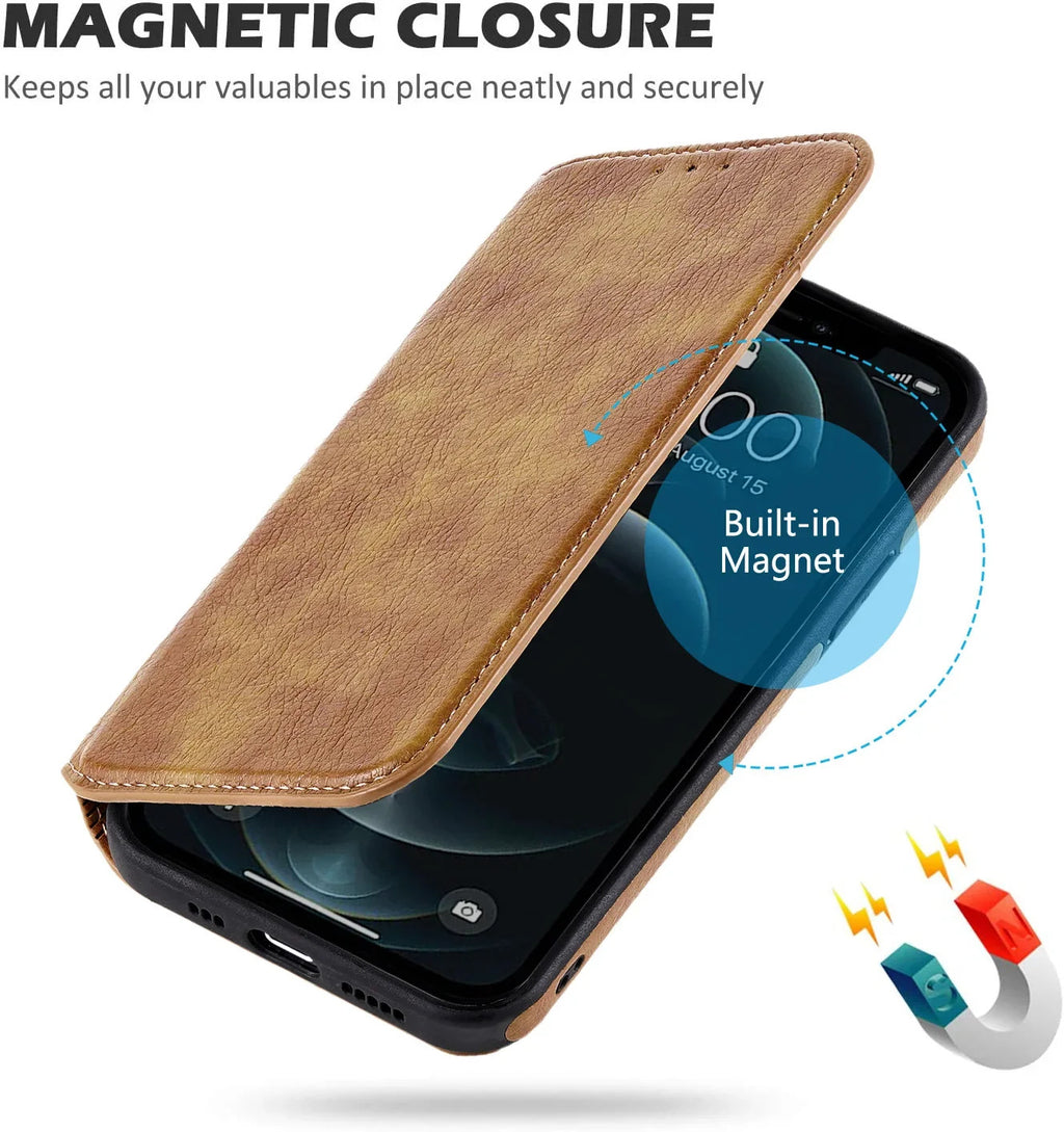 Leather Case For iPhone 16 15 14 13 12 11 Pro Max XS XR Wallet Case [RFID