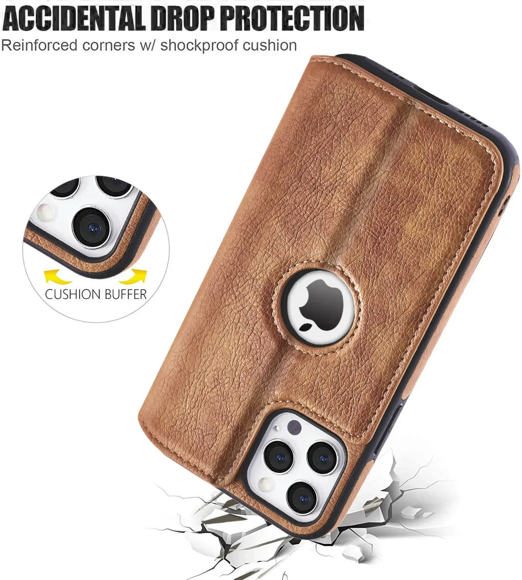 Leather Case For iPhone 16 15 14 13 12 11 Pro Max XS XR Wallet Case [RFID