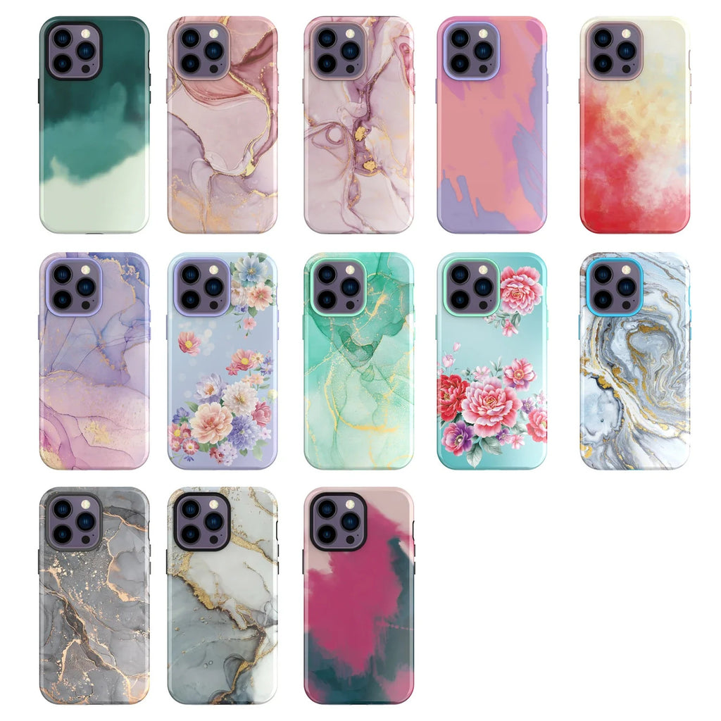 Shockproof Marble Hybrid Triple Layer Hard Case For iPhone 14 Pro Max 15 13 12,