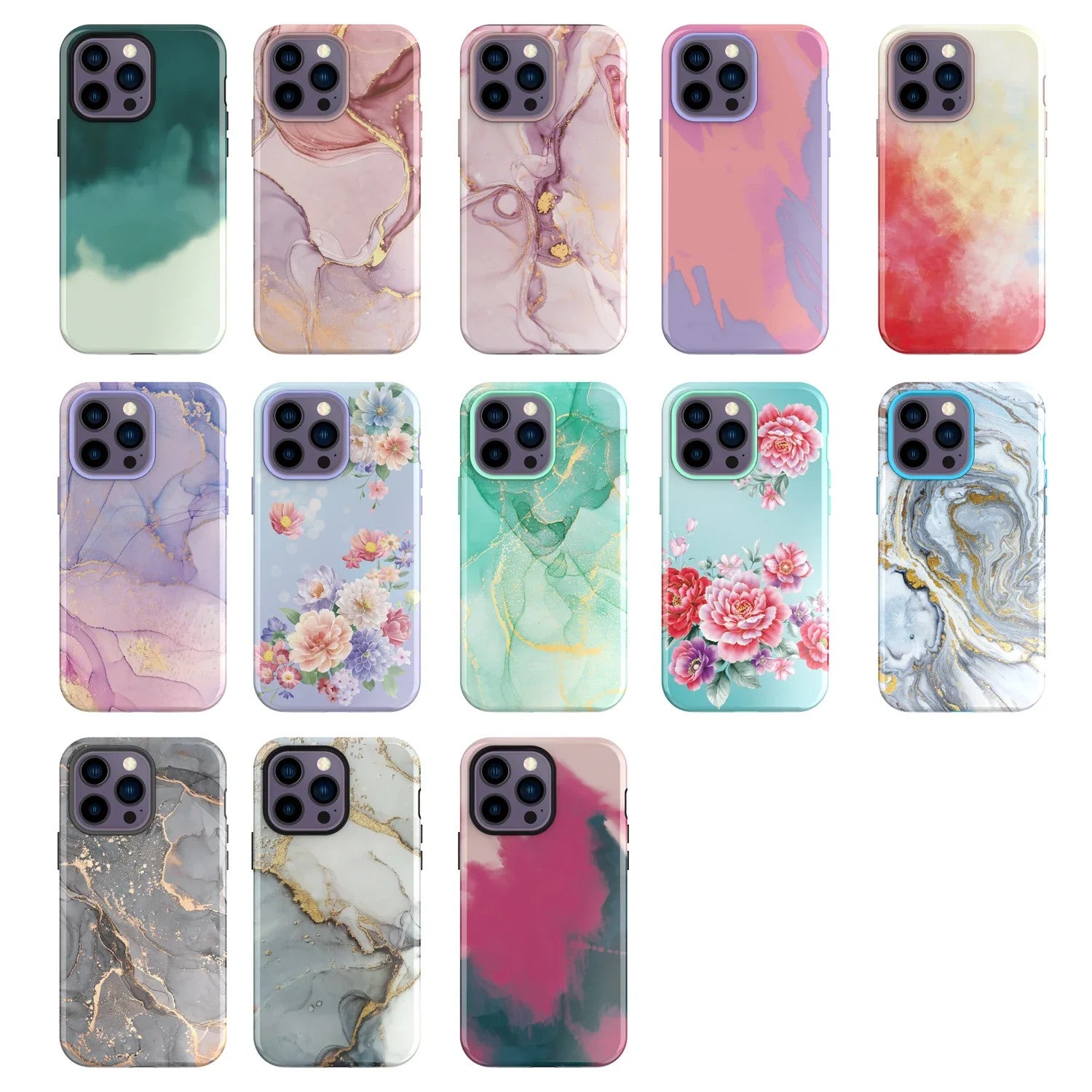 Shockproof Marble Hybrid Triple Layer Hard Case For iPhone 14 Pro Max 15 13 12,