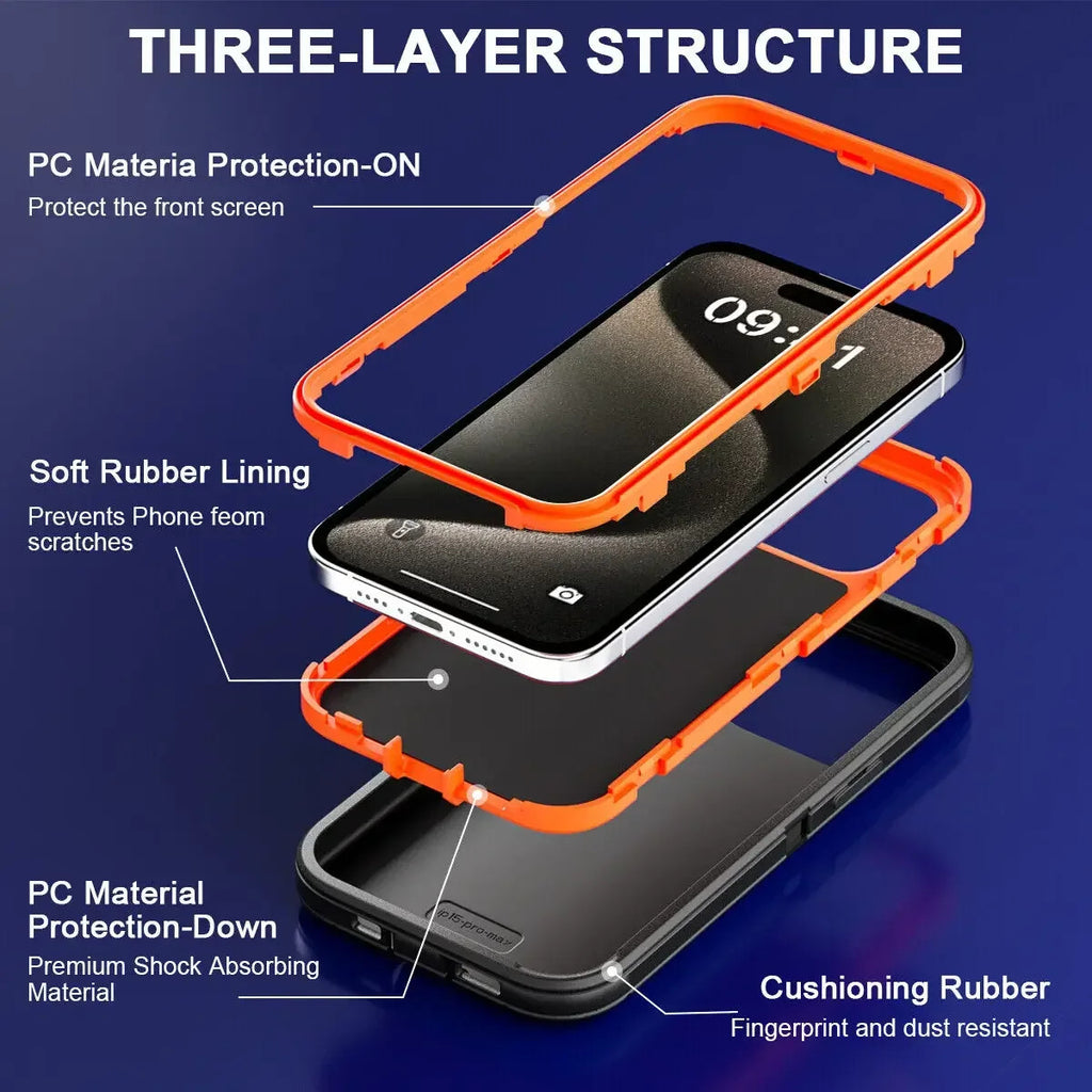 3 in 1 Defend Case For iPhone 16 11 12 13 14 Pro Max 15 Plus 7 8 SE 2022 Xs XR