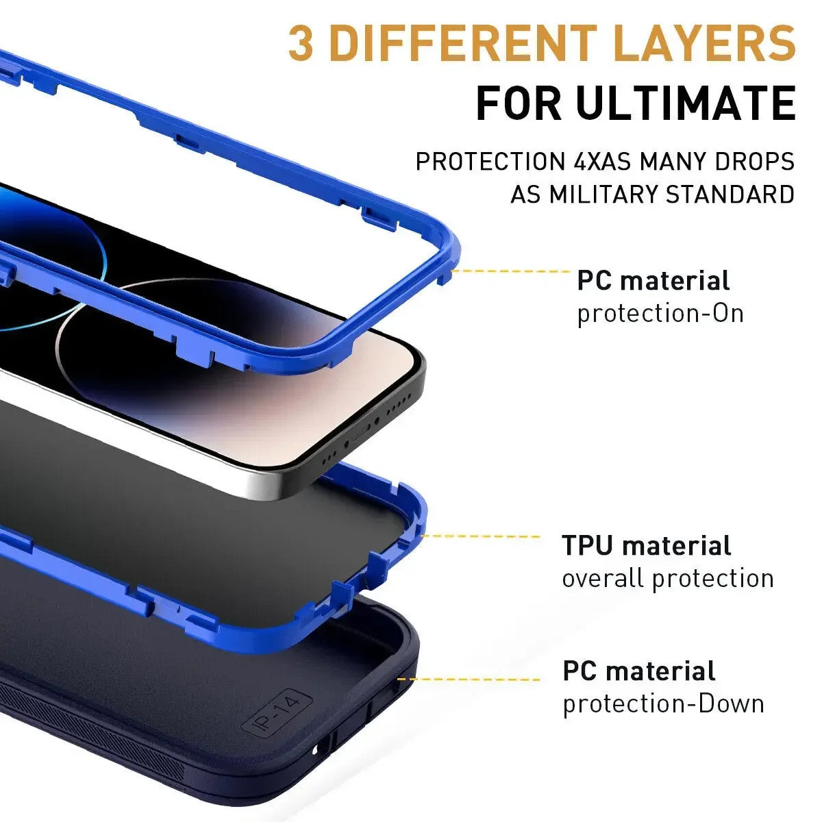 3 in 1 Defend Case For iPhone 16 11 12 13 14 Pro Max 15 Plus 7 8 SE 2022 Xs XR
