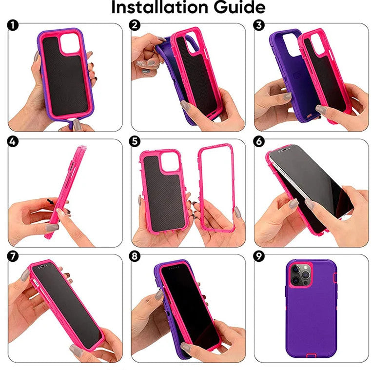 3 in 1 Defend Case For iPhone 16 11 12 13 14 Pro Max 15 Plus 7 8 SE 2022 Xs XR