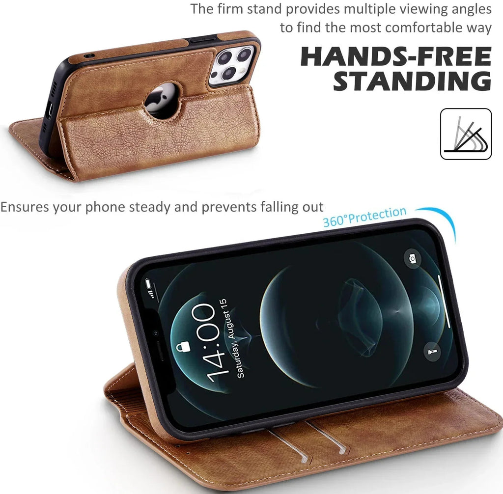 Leather Case For iPhone 16 15 14 13 12 11 Pro Max XS XR Wallet Case [RFID