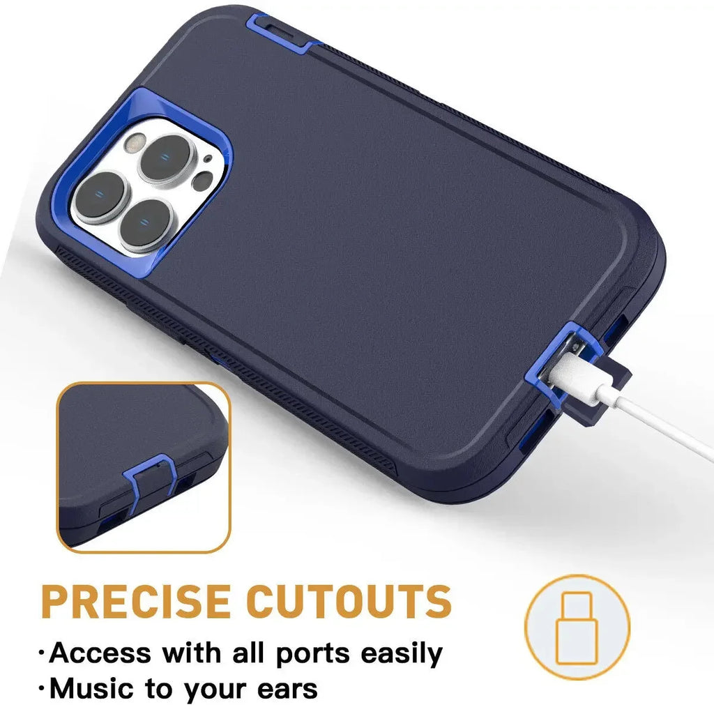 3 in 1 Defend Case For iPhone 16 11 12 13 14 Pro Max 15 Plus 7 8 SE 2022 Xs XR