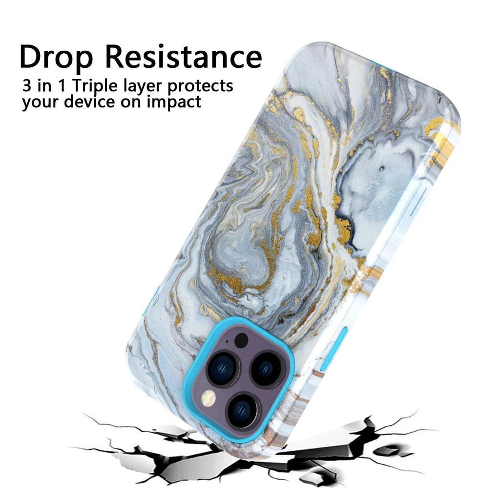 Shockproof Marble Hybrid Triple Layer Hard Case For iPhone 14 Pro Max 15 13 12,