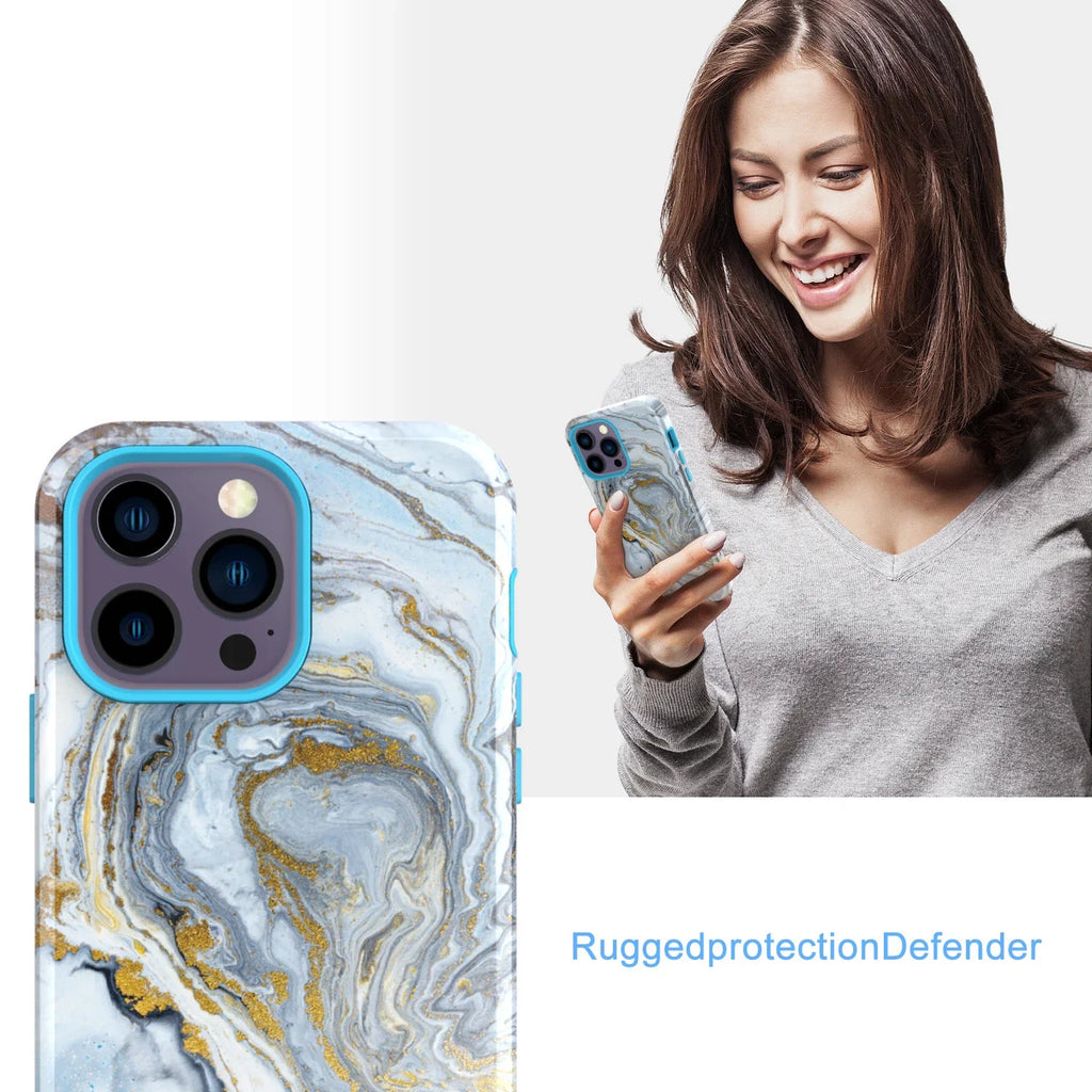 Shockproof Marble Hybrid Triple Layer Hard Case For iPhone 14 Pro Max 15 13 12,