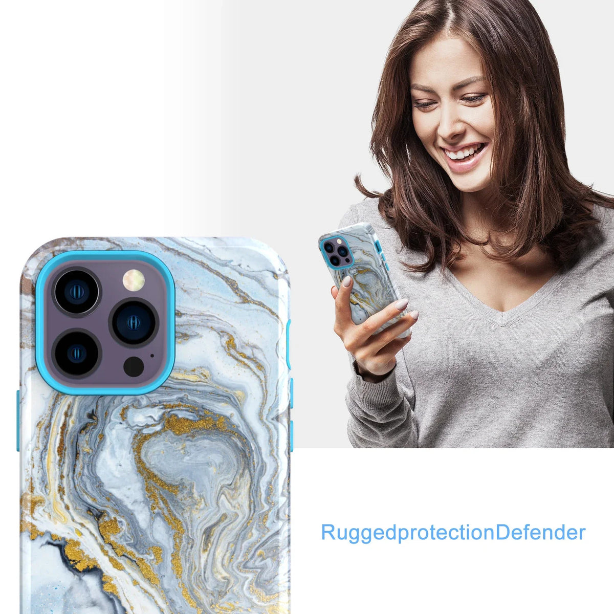 Shockproof Marble Hybrid Triple Layer Hard Case For iPhone 14 Pro Max 15 13 12,