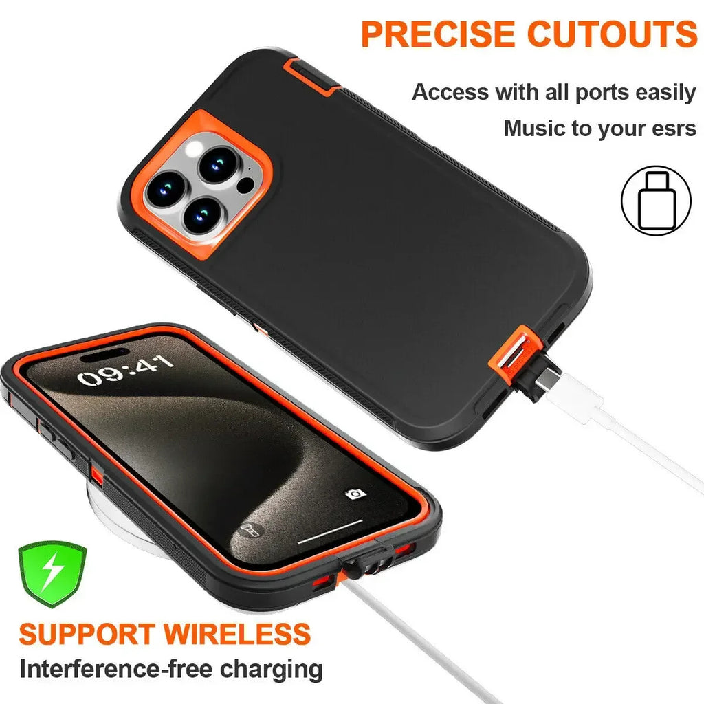 3 in 1 Defend Case For iPhone 16 11 12 13 14 Pro Max 15 Plus 7 8 SE 2022 Xs XR