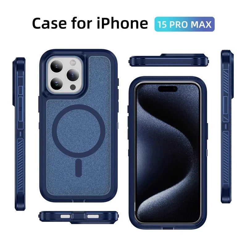 Matte Anti-slip Rugged Armor magnetic phone case for iPhone 15 14 13 12 11 Pro