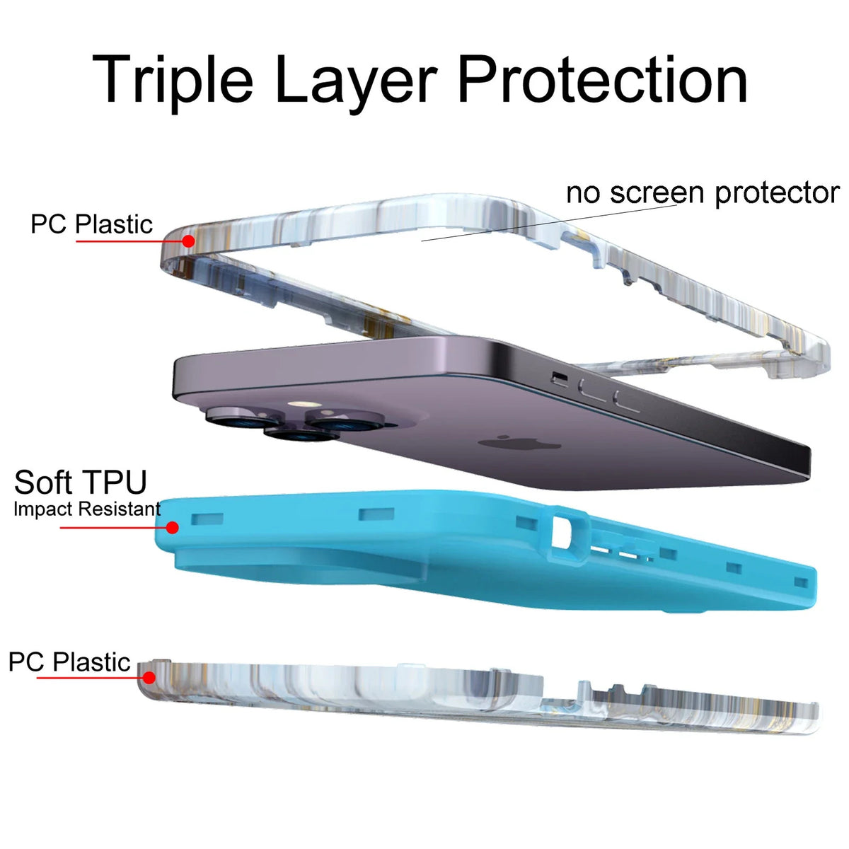 Shockproof Marble Hybrid Triple Layer Hard Case For iPhone 14 Pro Max 15 13 12,