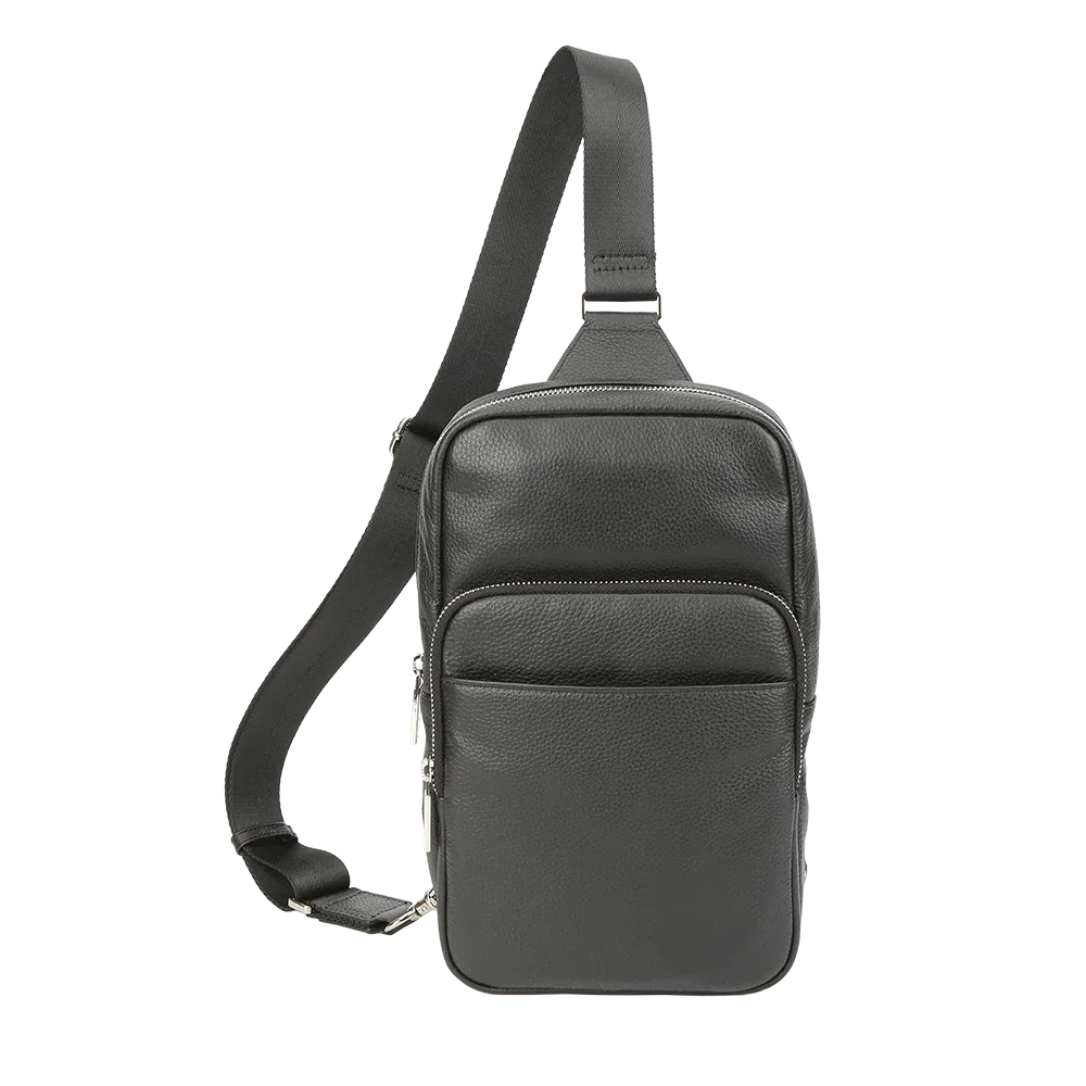 Black Full-Grain Leather Sling Bag for Men