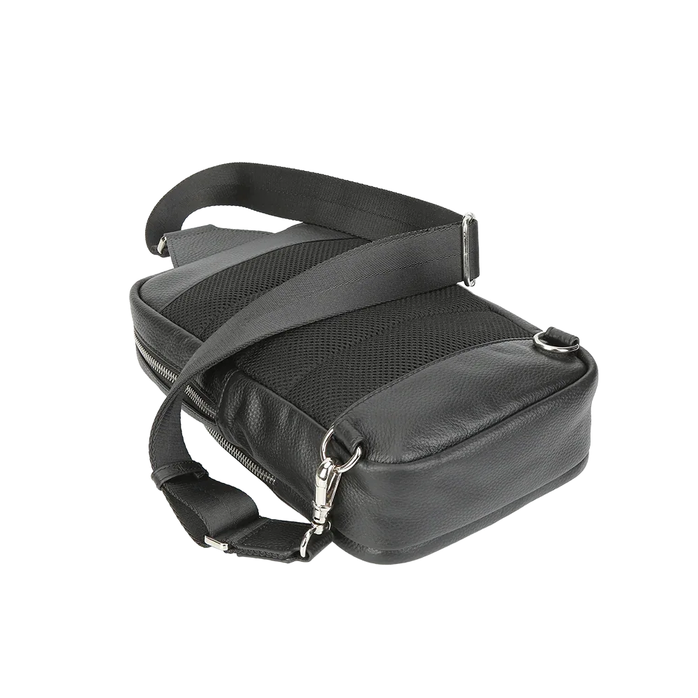 Black Full-Grain Leather Sling Bag for Men