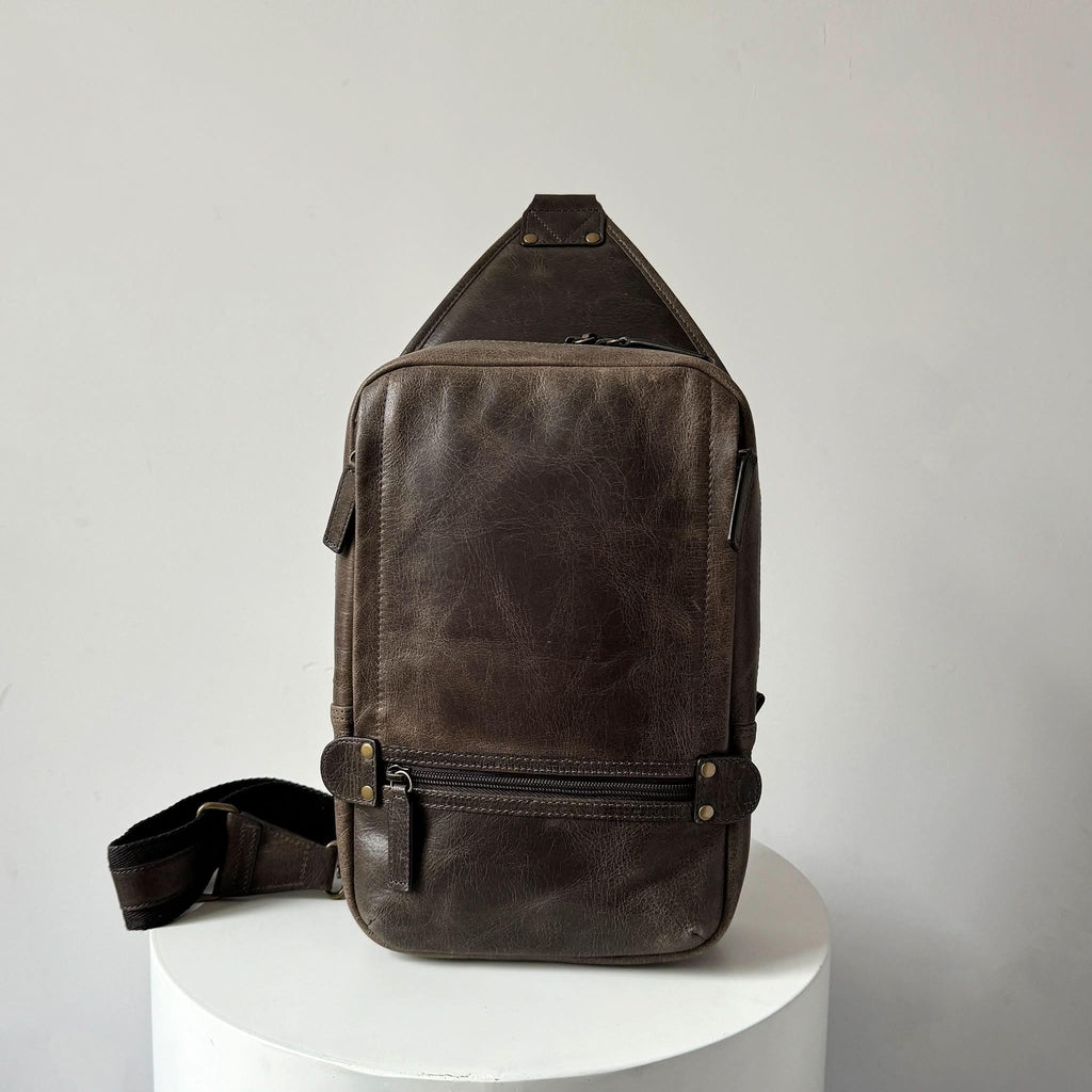 Crazy Horse Leather Large Sling Bag for Men