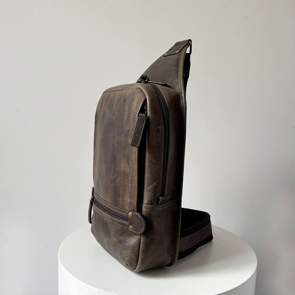 Crazy Horse Leather Large Sling Bag for Men