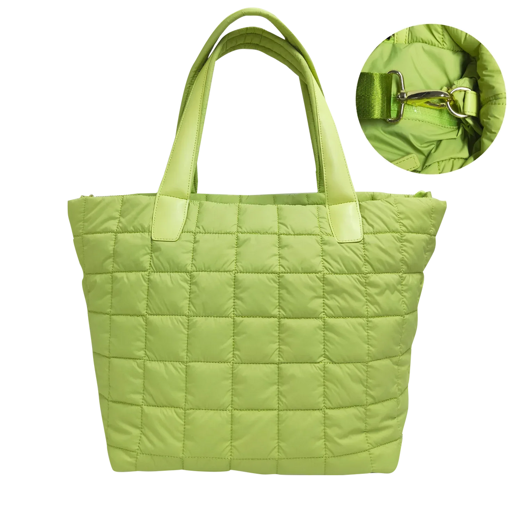 Quilted Nylon Zip-Top Tote Bag for Women – Lightweight 16″ Laptop Work & Travel Tote