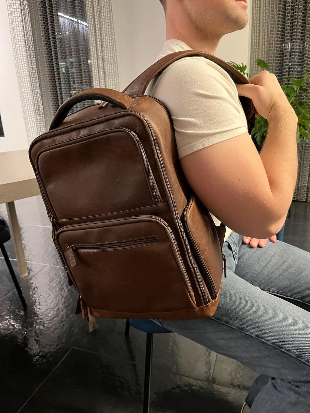 16" Cambridge Full-Grain Leather Laptop Backpack