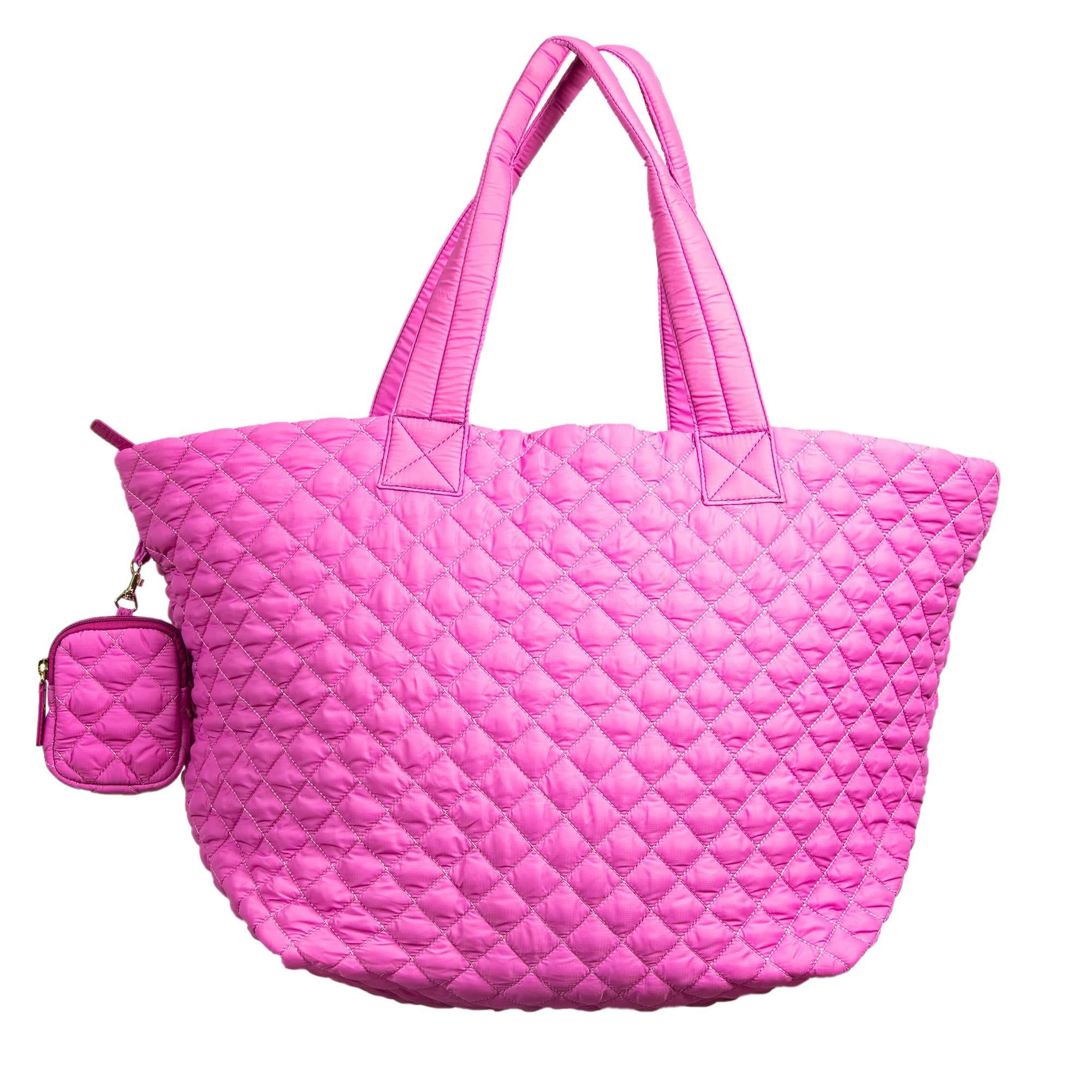 Large Quilted Nylon Zip-Top Tote Bag – Lightweight Travel & Beach Carryall