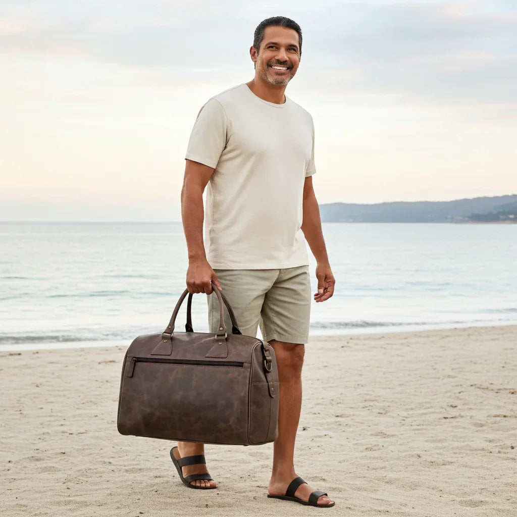 Crazy Horse Leather Weekender Bag – Full-Grain Travel Duffel with Laptop Pocket
