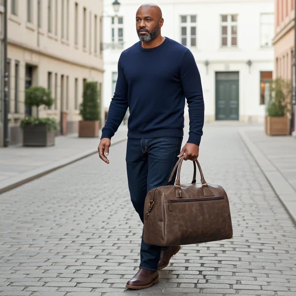 Crazy Horse Leather Weekender Bag – Full-Grain Travel Duffel with Laptop Pocket