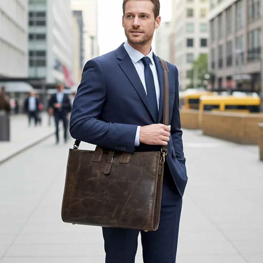 16" Crazy Horse Full-Grain Leather Briefcase