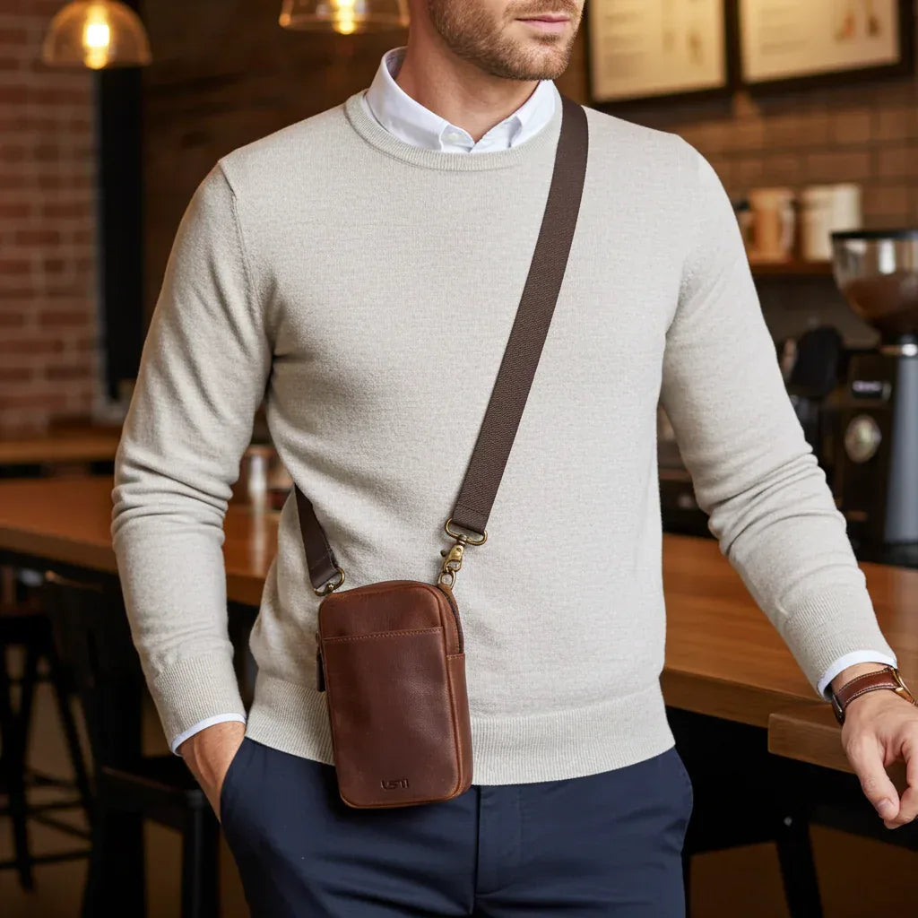 Full-Grain Leather Phone Crossbody Bag – Cambridge Phone Wallet Pouch
