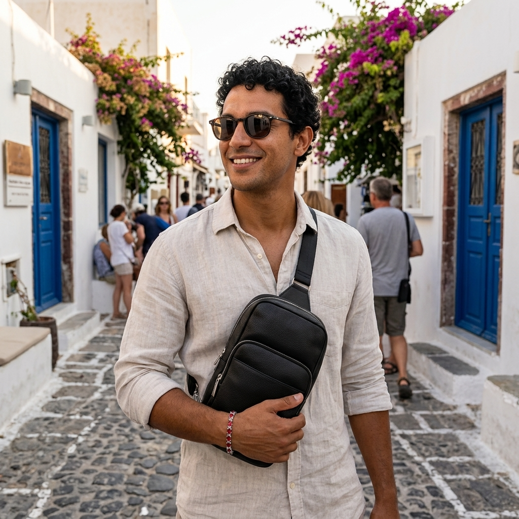 Black Full-Grain Leather Sling Bag for Men