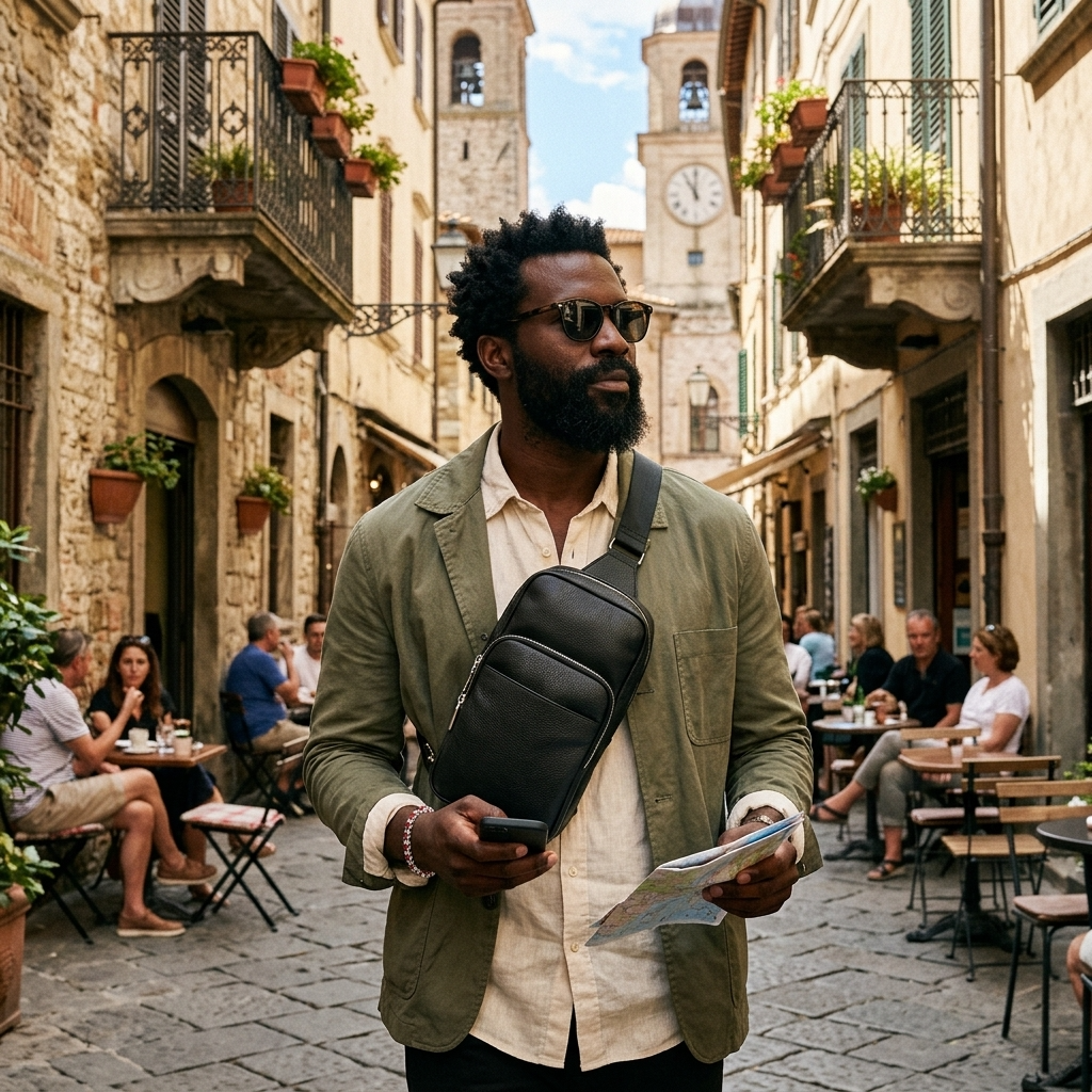 Black Full-Grain Leather Sling Bag for Men