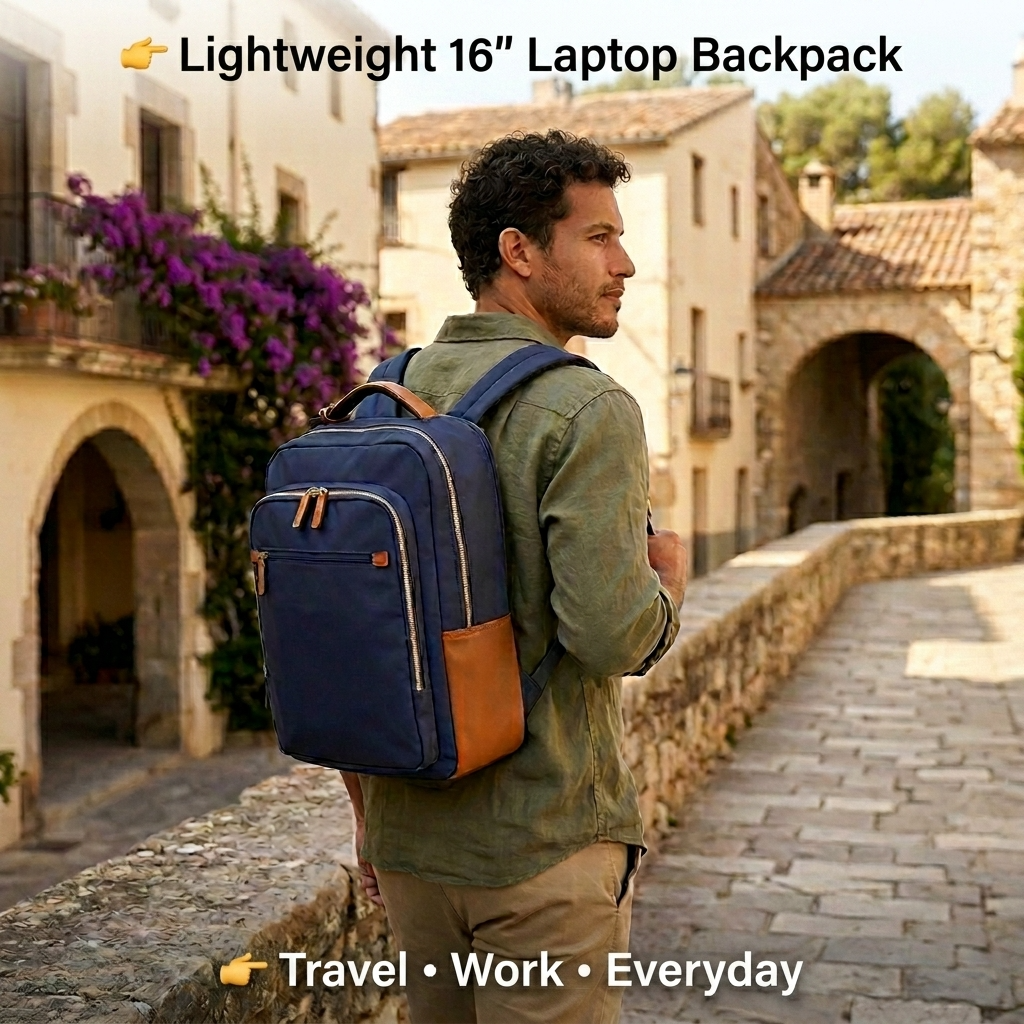 16″ Lightweight Nylon Laptop Backpack for Work & Travel