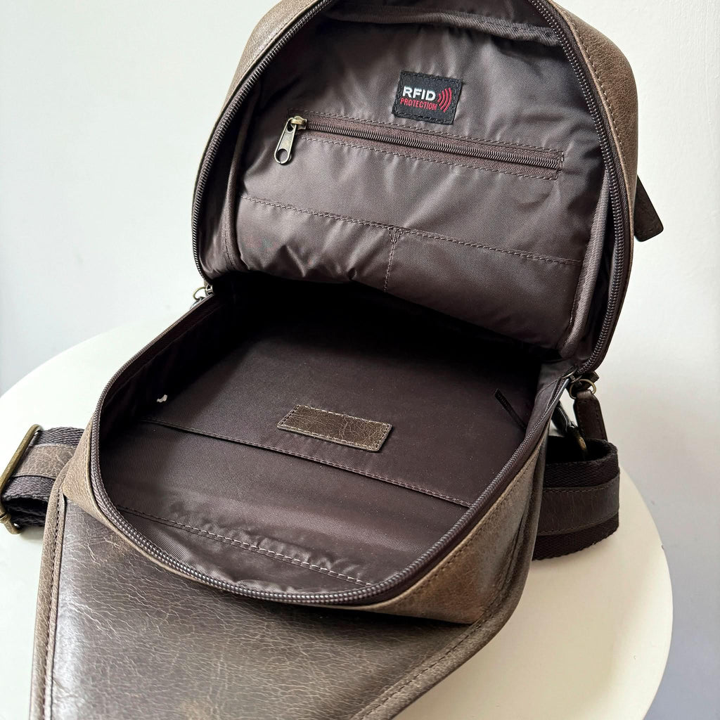 Crazy Horse Leather Large Sling Bag for Men