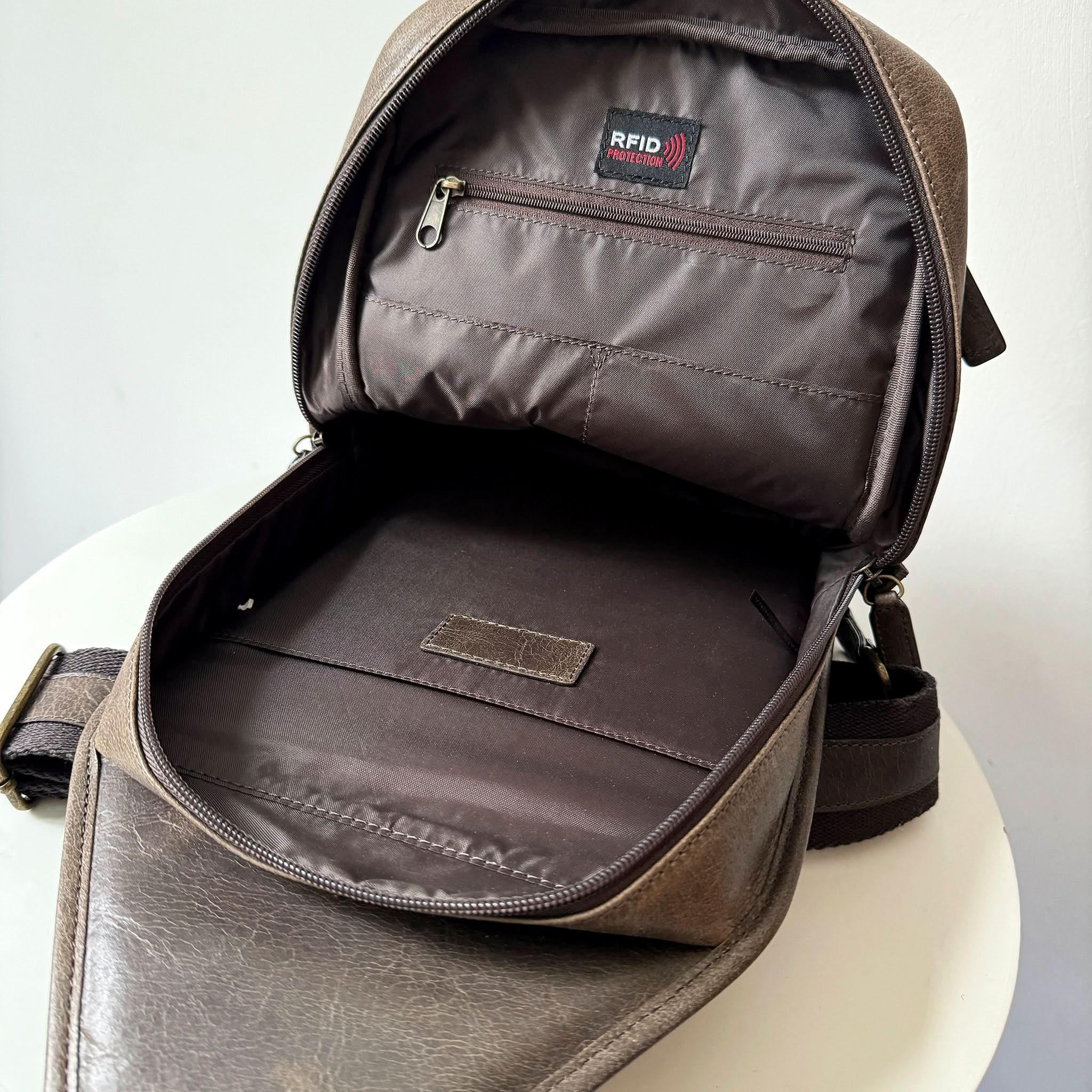 Crazy Horse Leather Large Sling Bag for Men