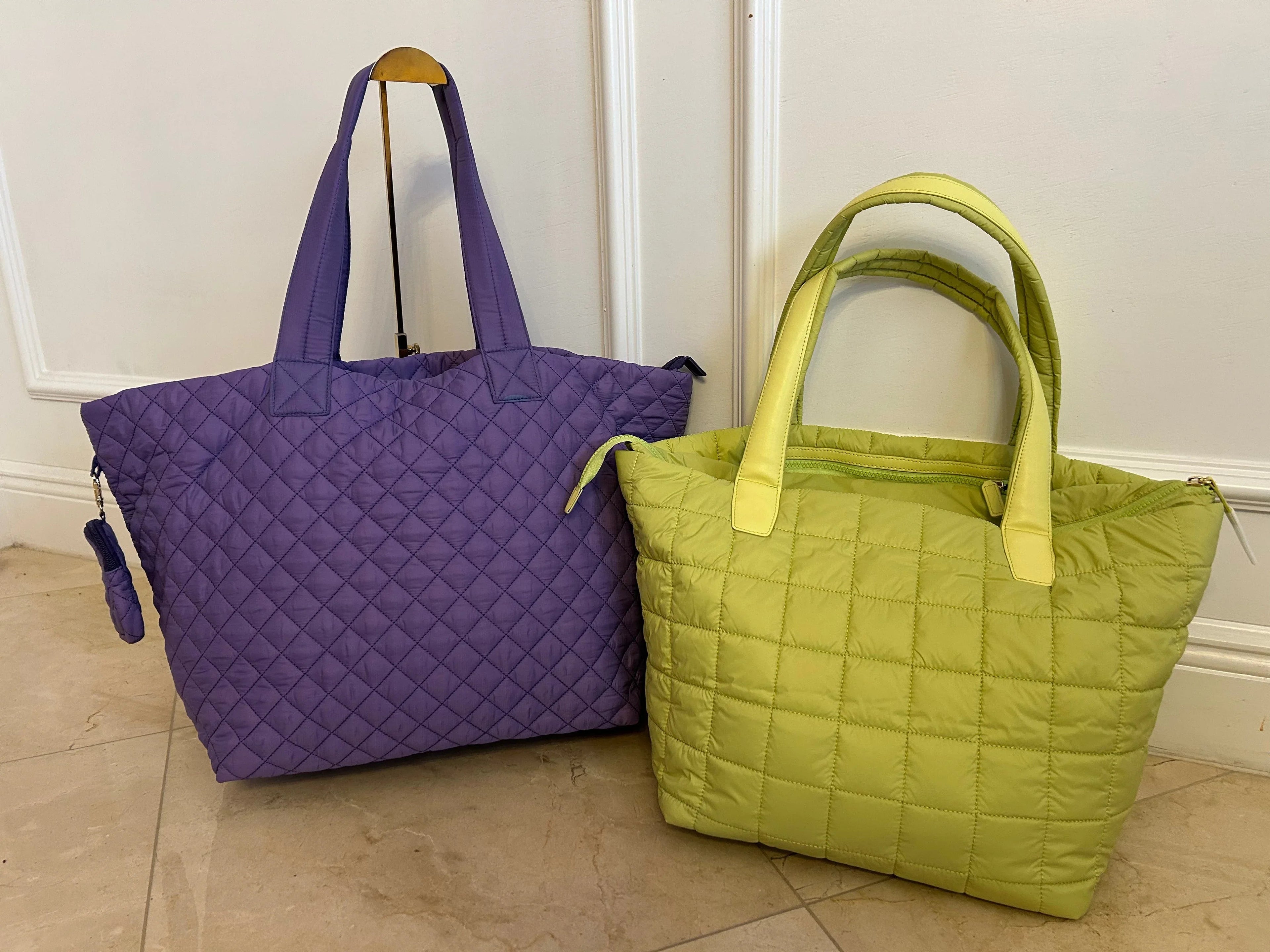 Large Quilted Nylon Zip-Top Tote Bag – Lightweight Travel & Beach Carryall