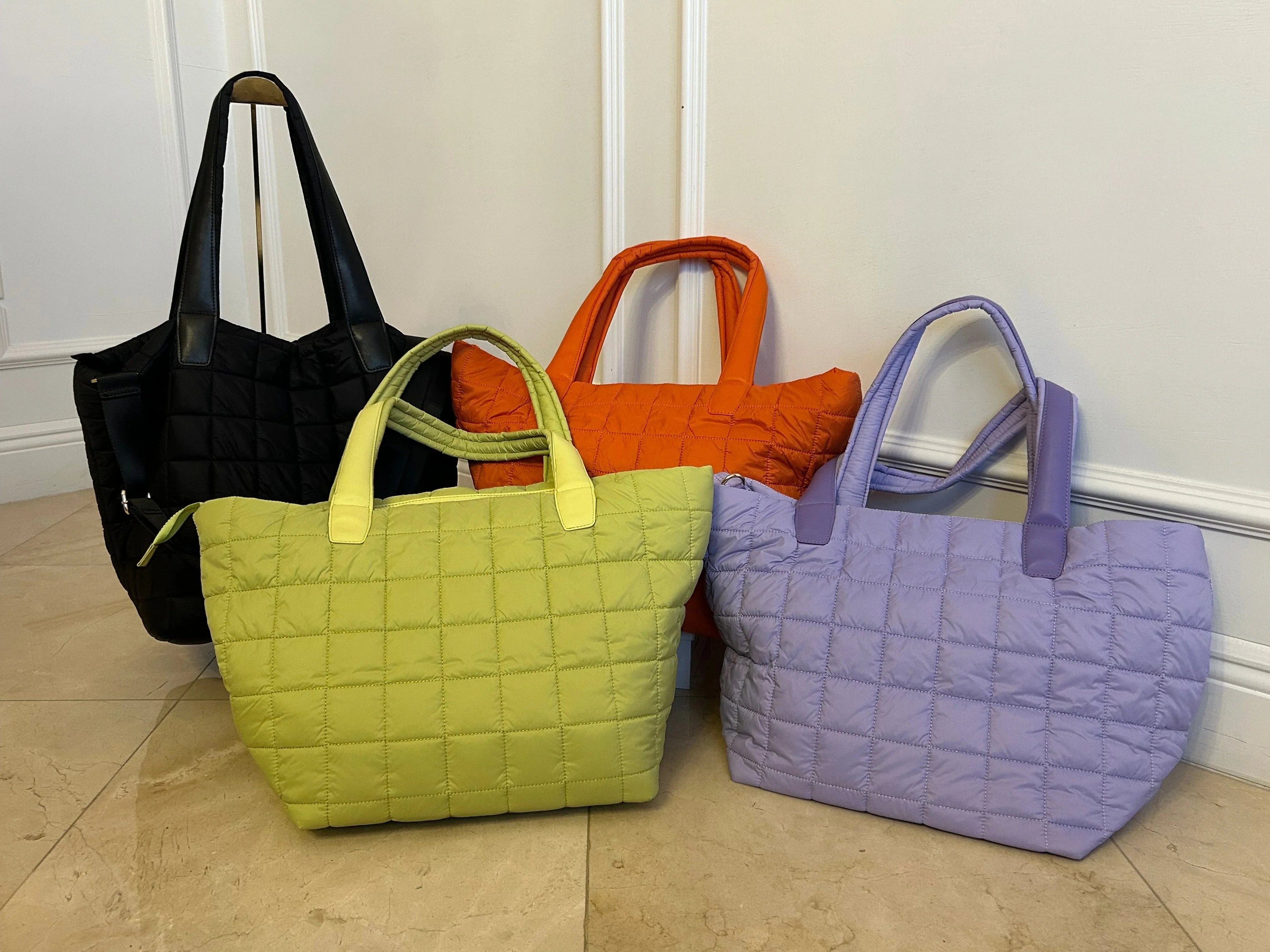 Quilted Nylon Zip-Top Tote Bag for Women – Lightweight 16″ Laptop Work & Travel Tote