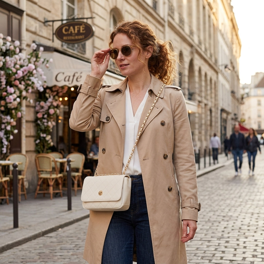 Ivory Quilted Leather Flap Crossbody Bag