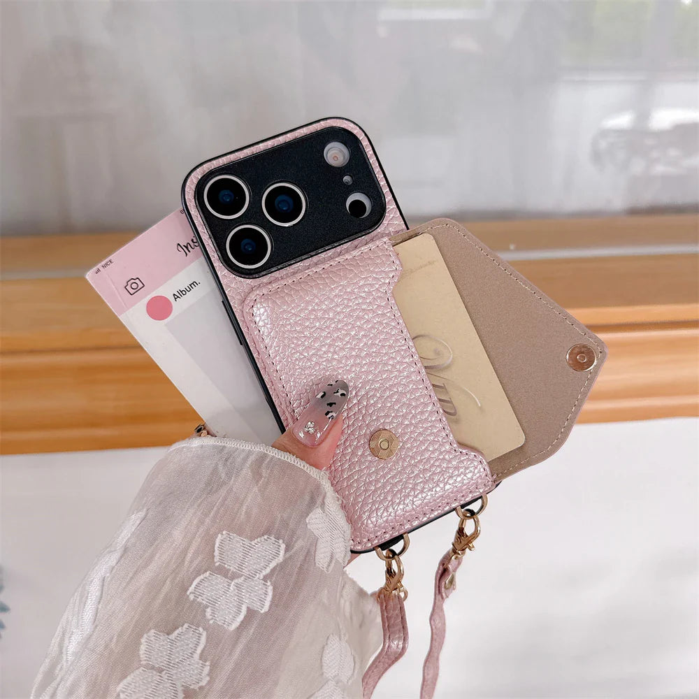 Luxury Crossbody Strap Lanyard Wallet Leather Case For iPhone