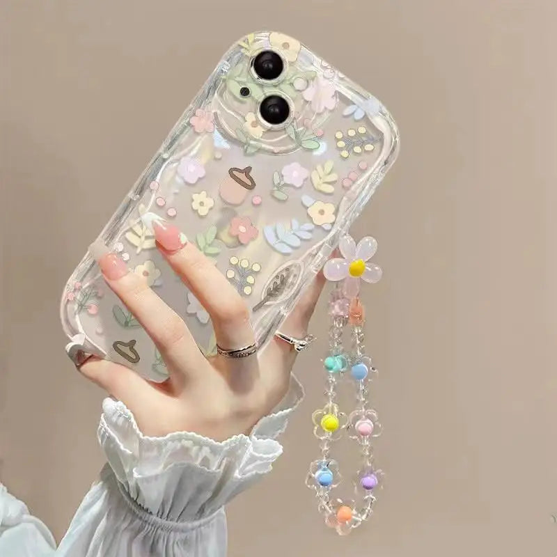 Flower Bracelet Wrist Strap Back Cover Chain Accessory For iPhone
