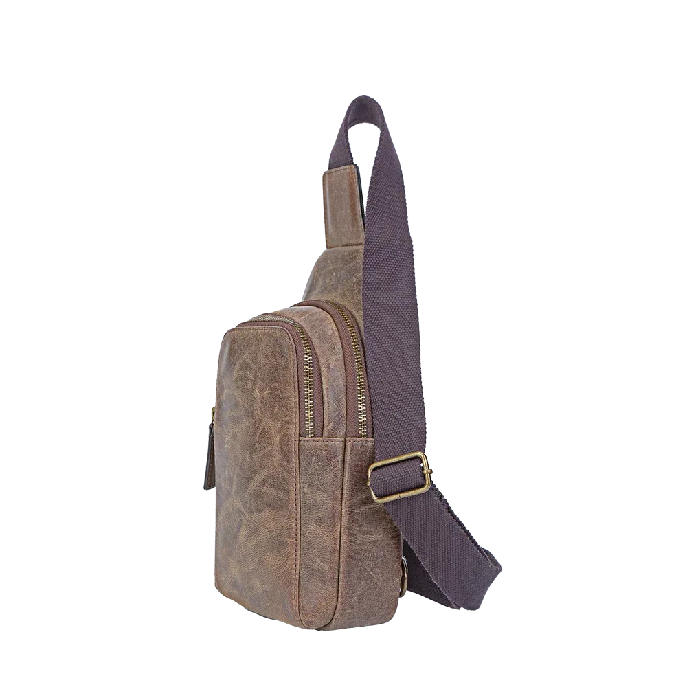Crazy Horse Leather Compact Sling Bag for Men