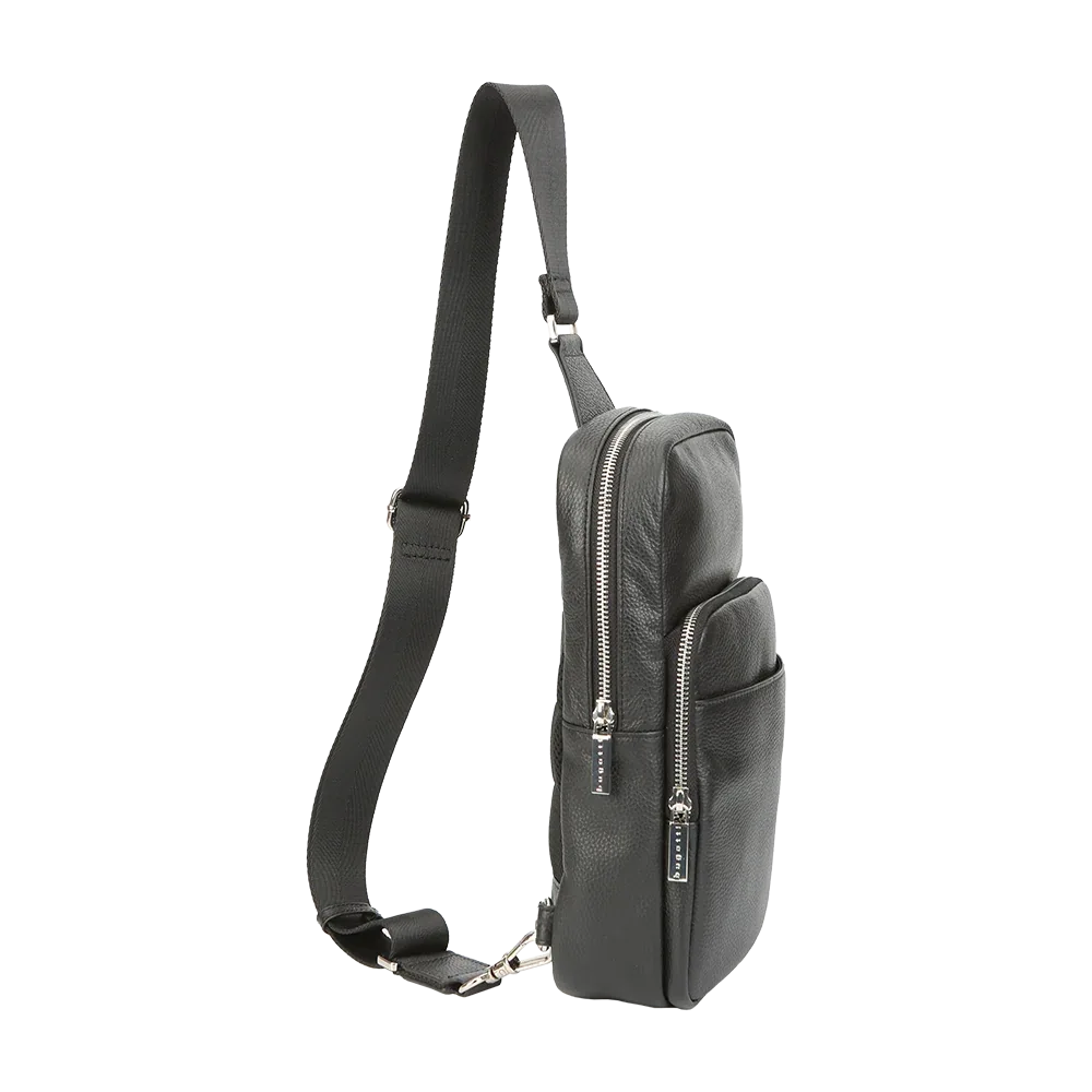 Black Full-Grain Leather Sling Bag for Men