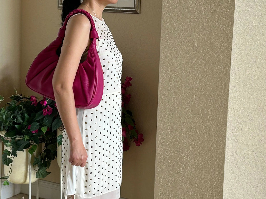 Sophia Full-grain Pebbled Leather Hobo Shoulder Bag for Women