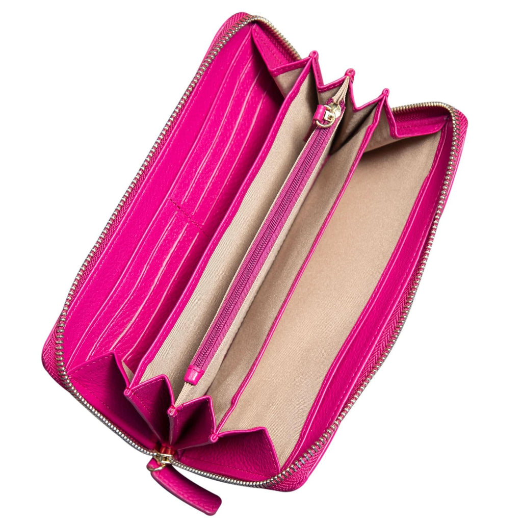 Sophia Full-Grain Leather Structured Double-Zip Wallet with RFID Protection