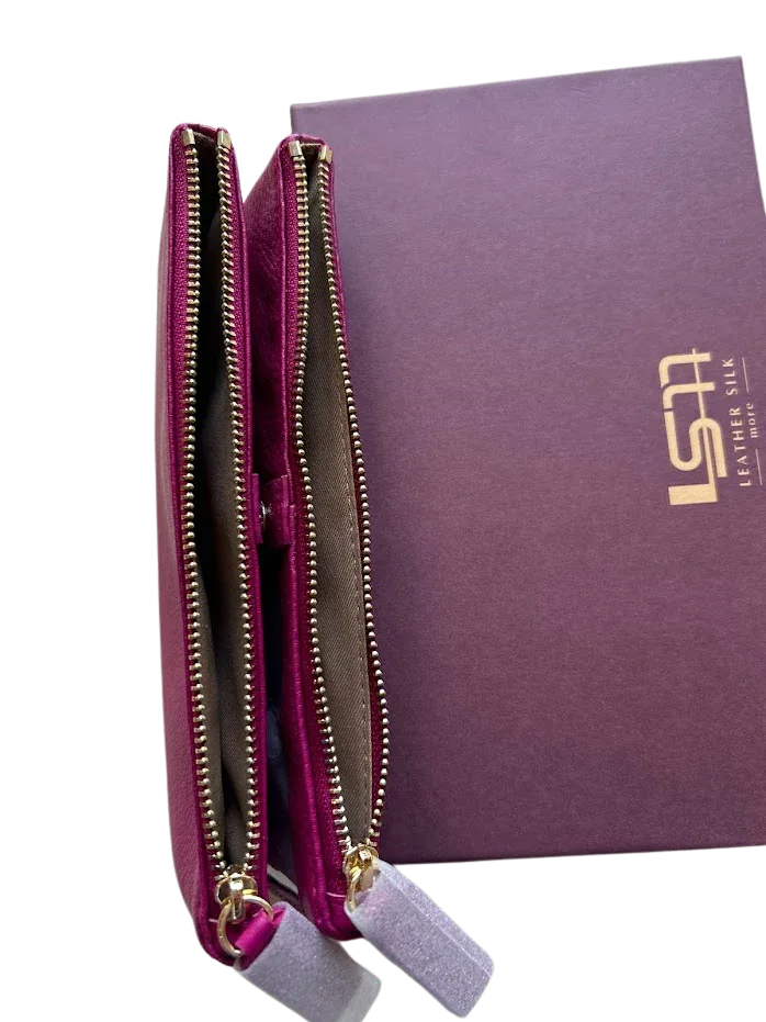 Sophia Soft Full-Grain Leather Double-Zip Wallet with RFID Protection