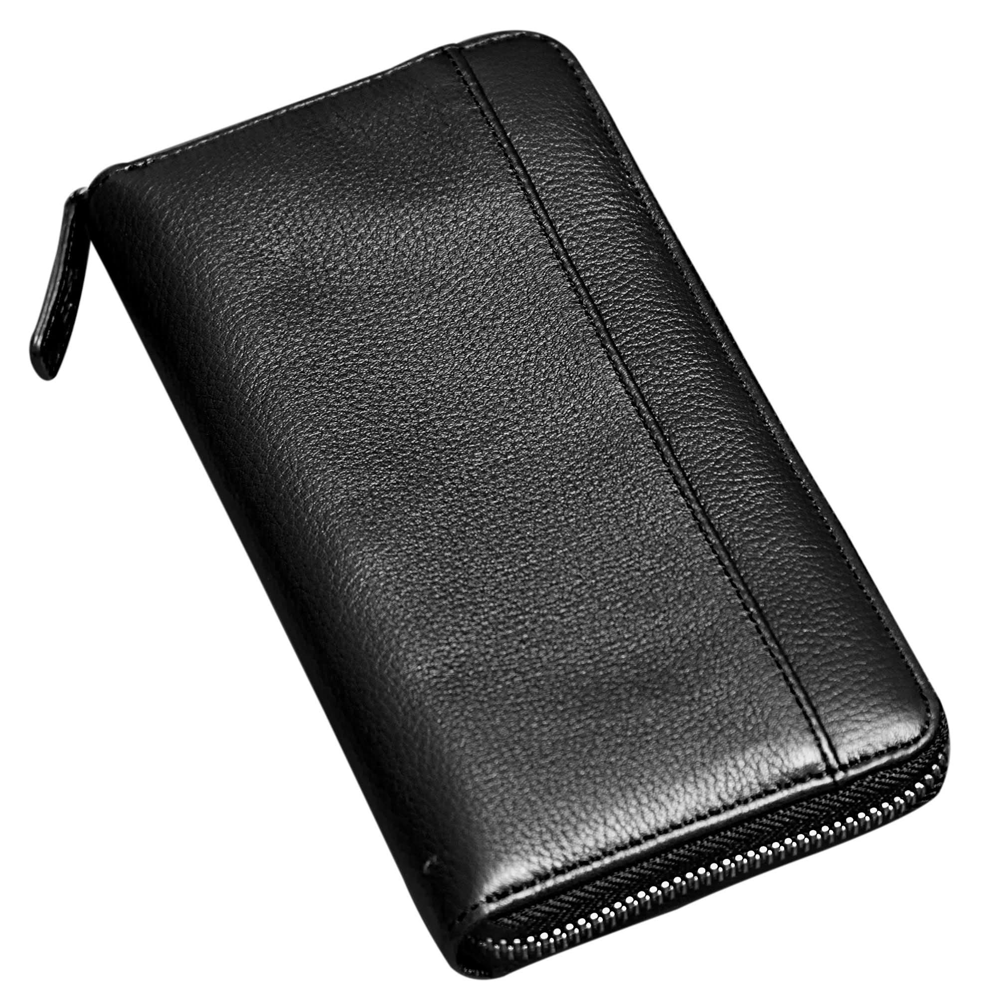 Sophia Full-Grain Leather Structured Double-Zip Wallet with RFID Protection