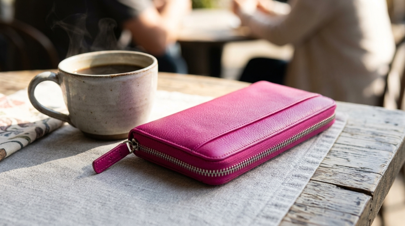Sophia Full-Grain Leather Structured Double-Zip Wallet with RFID Protection