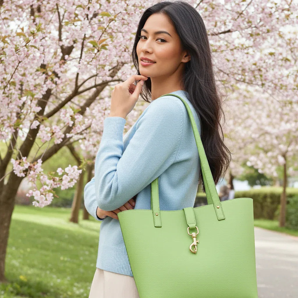 Pebbled Genuine Leather Tote Bag for Women – 16″ Laptop Work Tote